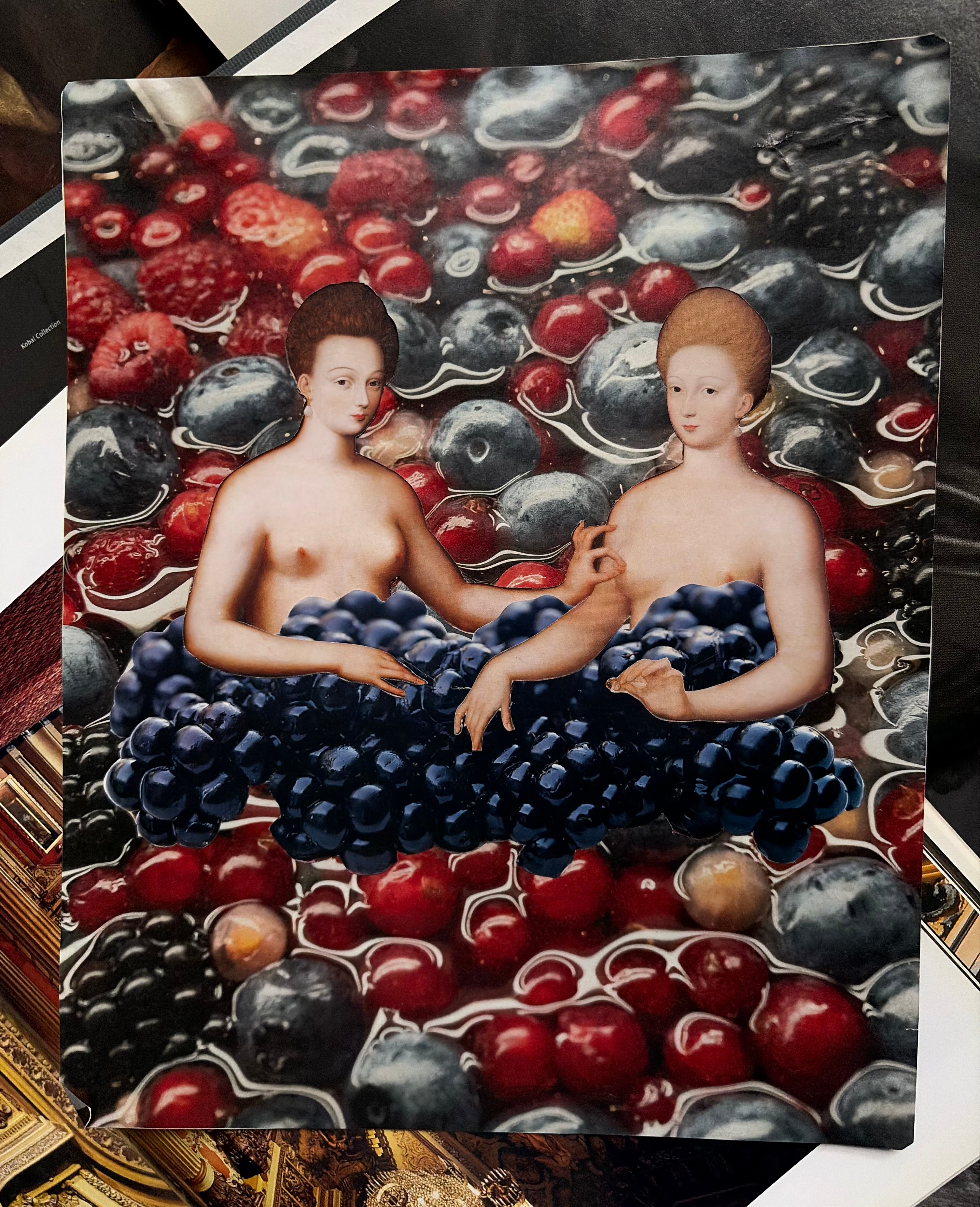 “Berry bath”, original hand cut collage