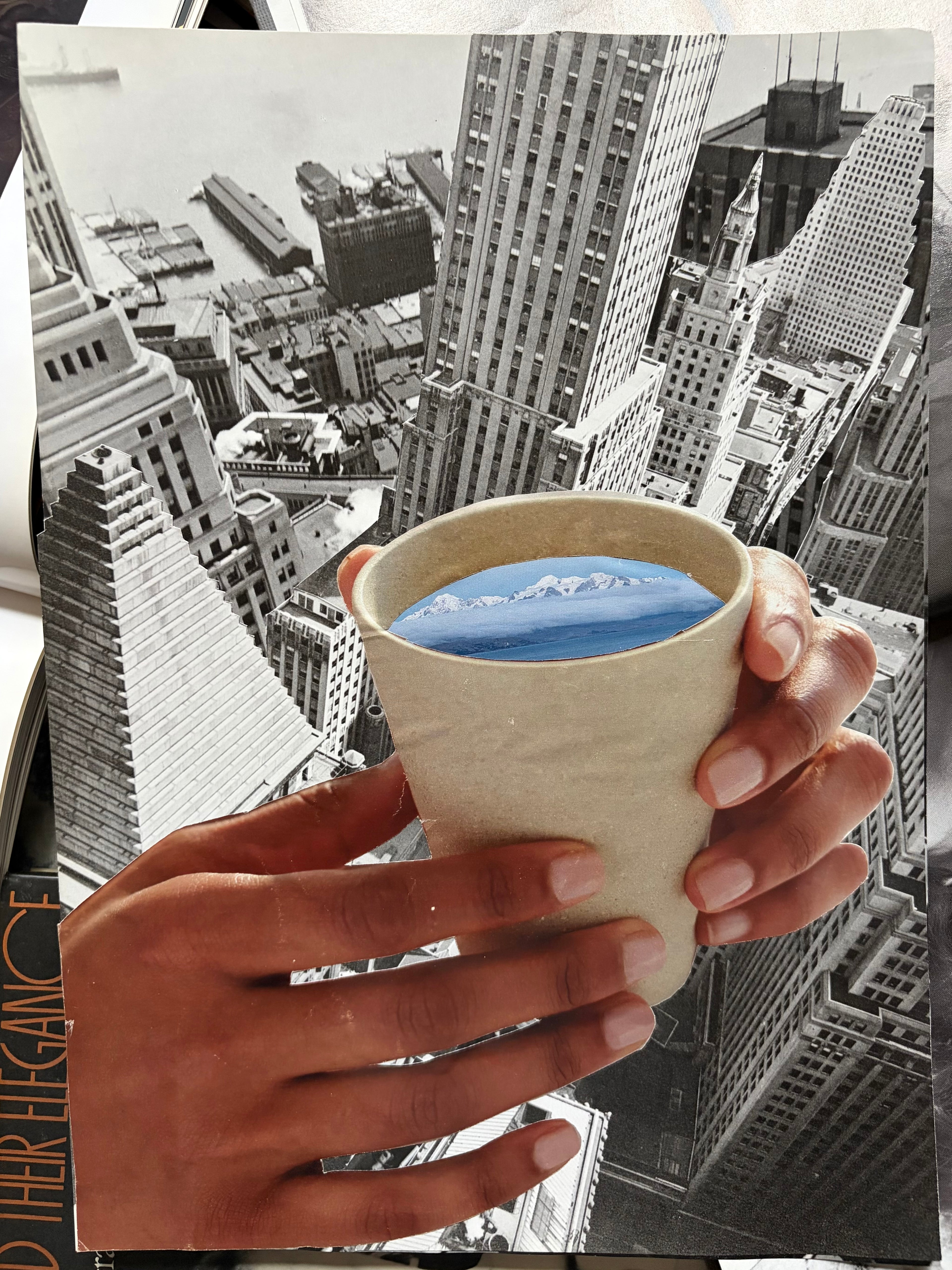 “Cuppa Fresh Air”, original hand cut collage