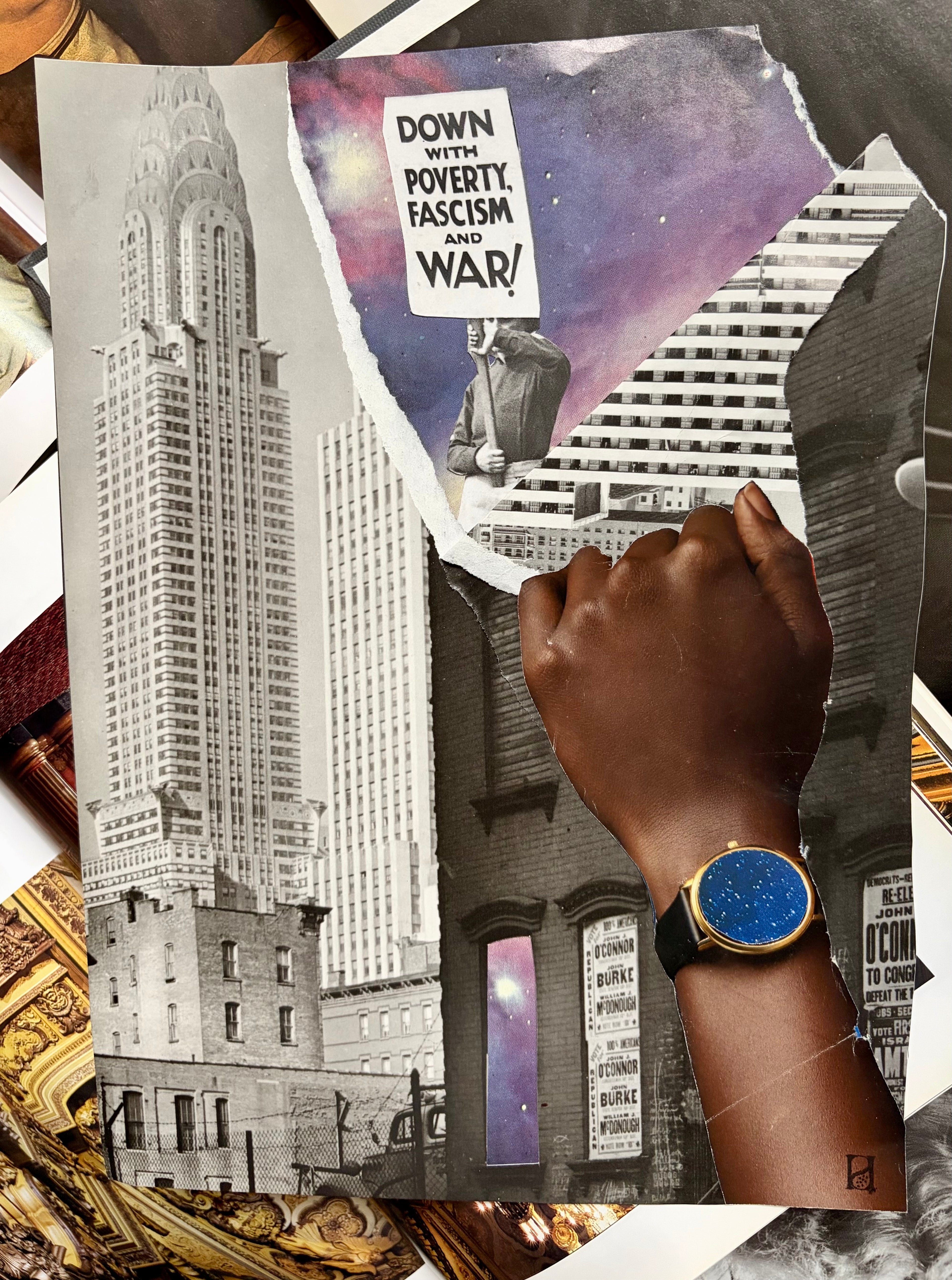 “Resistance”, original hand cut collage